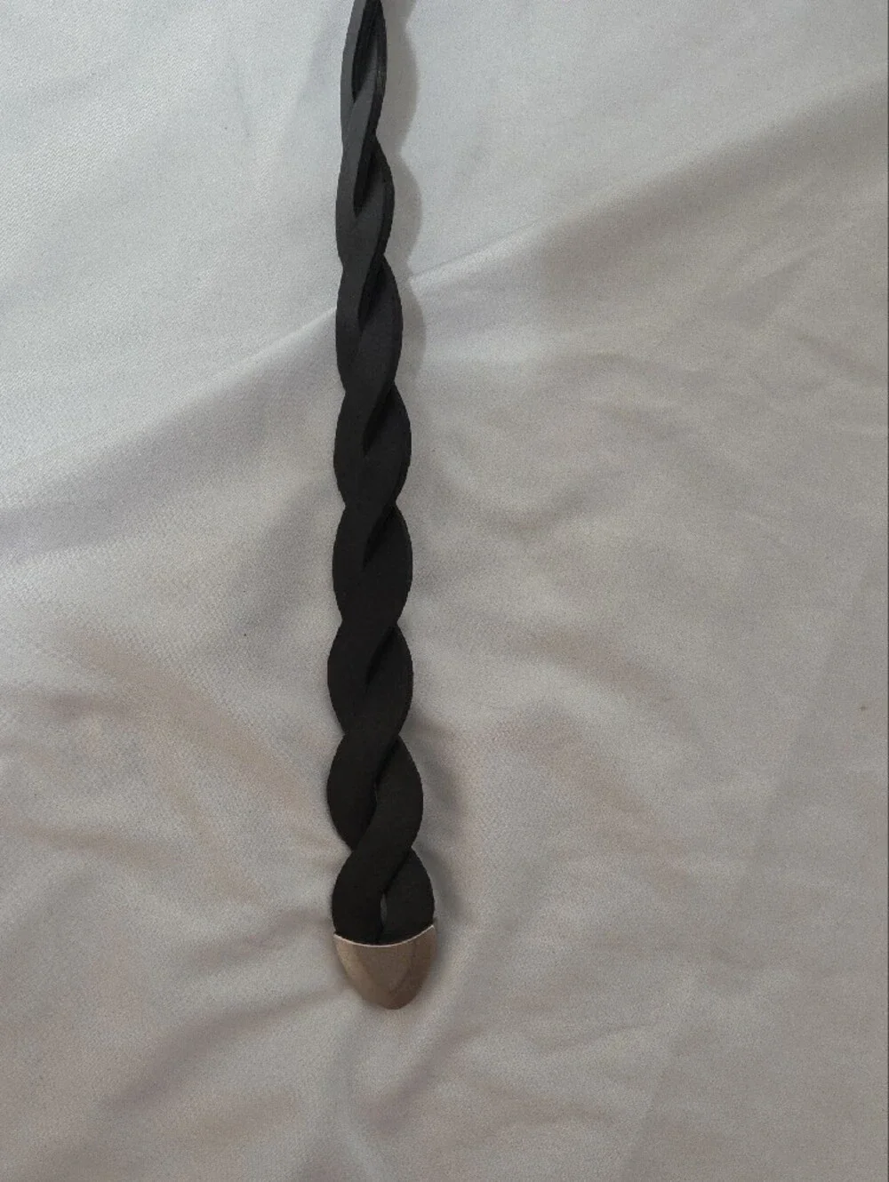 Black Braided Faux Leather Belt w/Silver Oval Buckle, Large, Like New Condition
